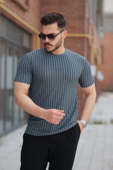 Erkek Dikey çizgili Ottoman Kumaş Kısa Kollu T-shirt resmi